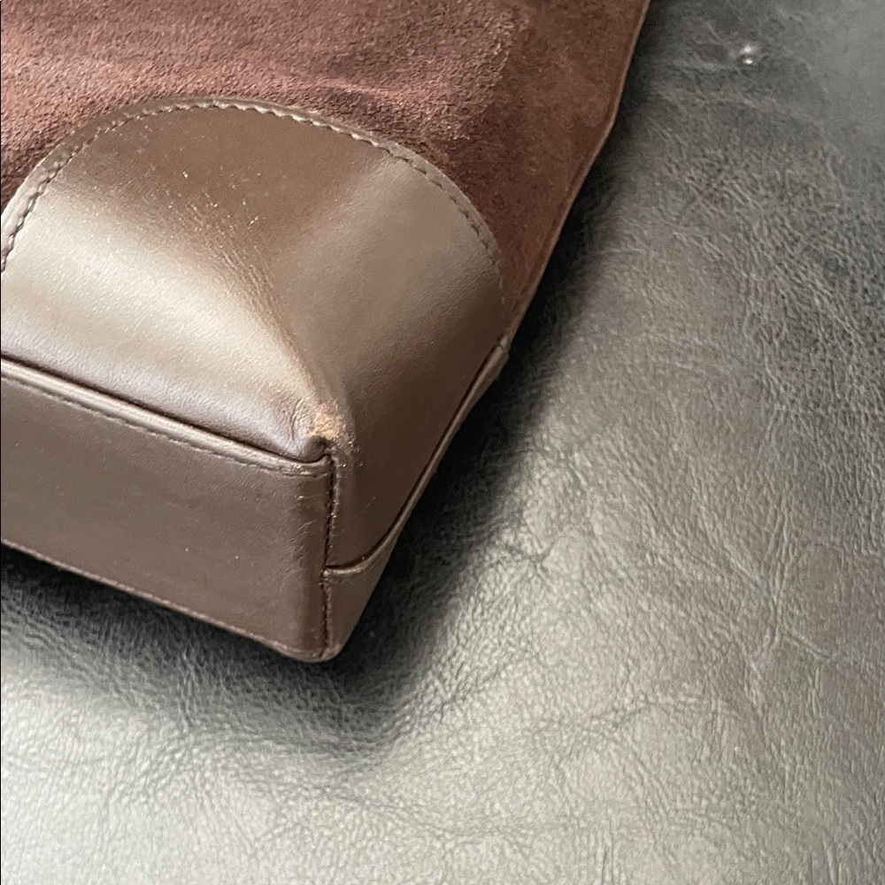 Brown Suede Shoulder Bag with Red and Green Stripe - Picture 6 of 6